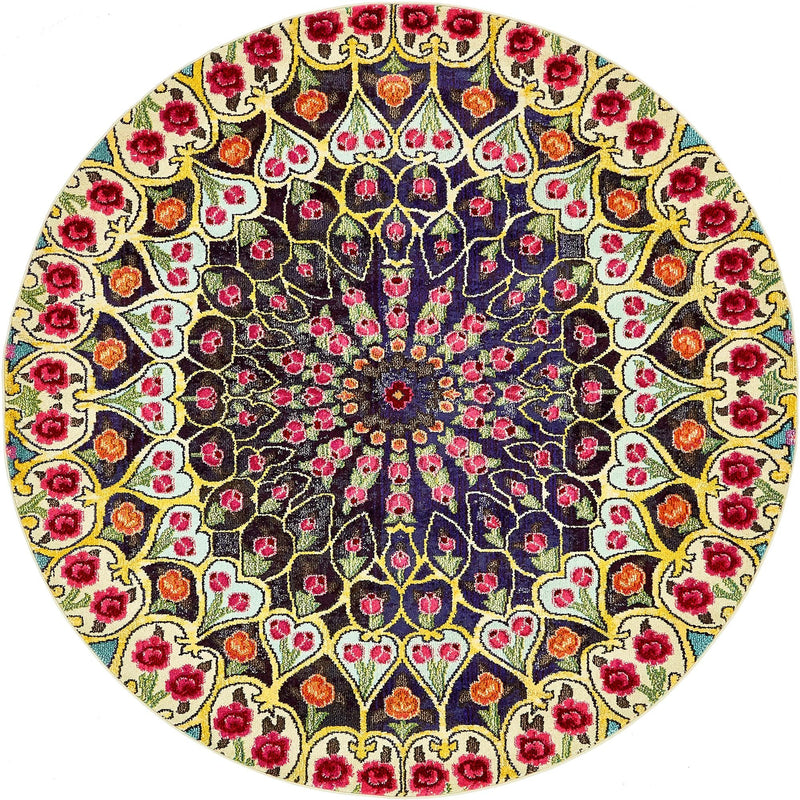 Venetian Tapestry Collection Area Rug -  Burano Round Multi  lifestyle 12