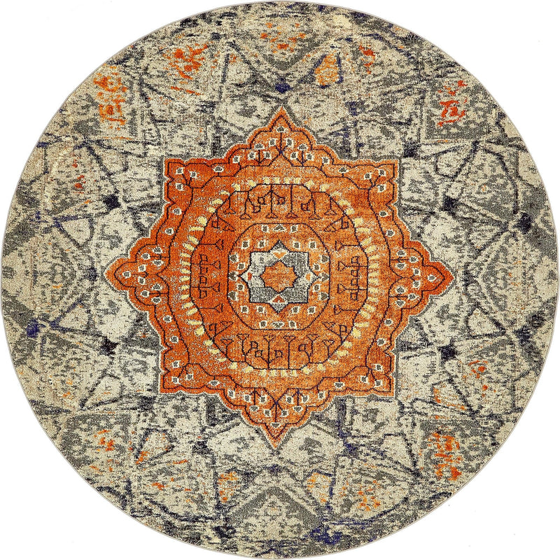Venetian Tapestry Collection Area Rug -  Torcello Round Gray  lifestyle 15