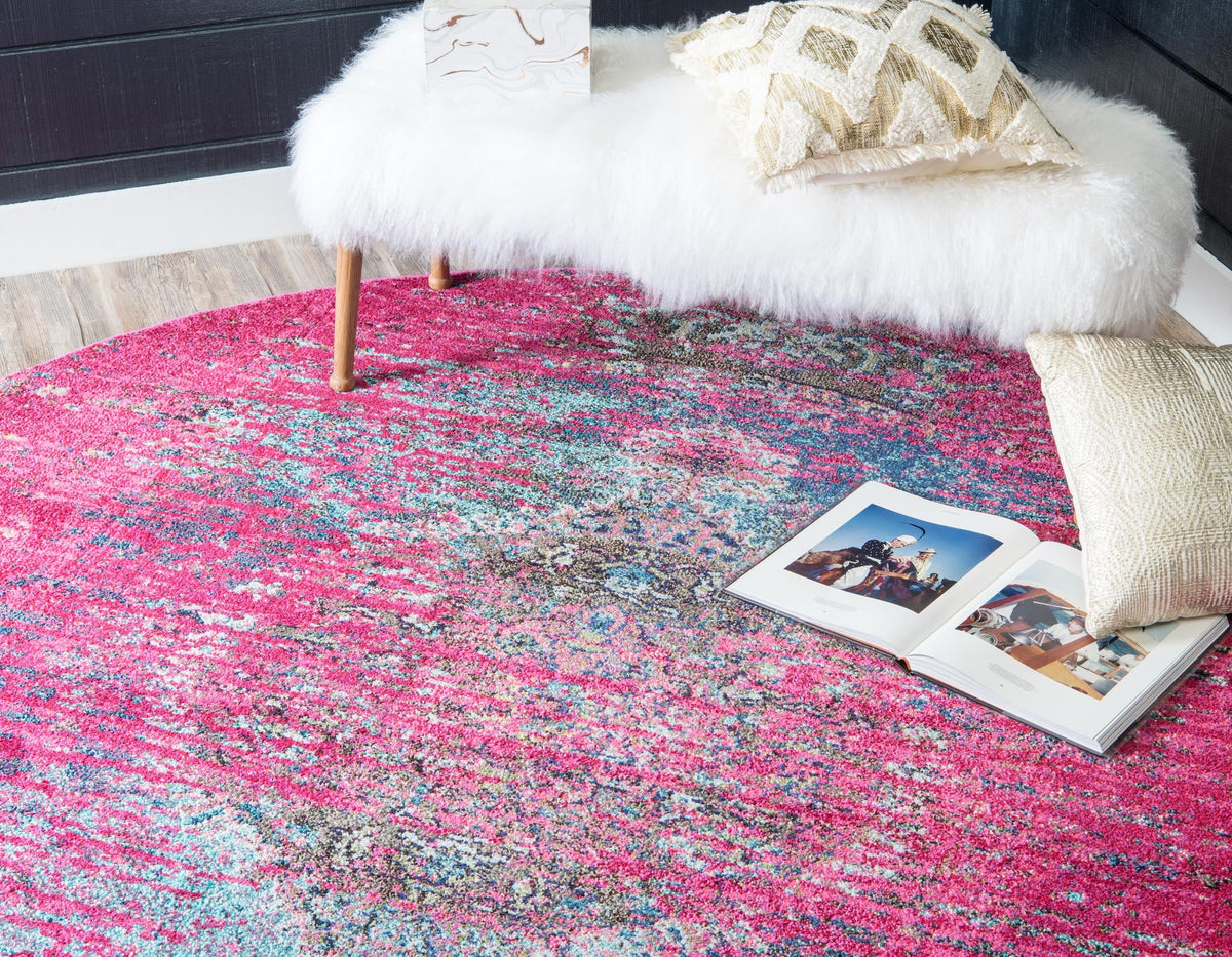 Venetian Tapestry Collection Area Rug -  Giudecca Round Pink  lifestyle 33