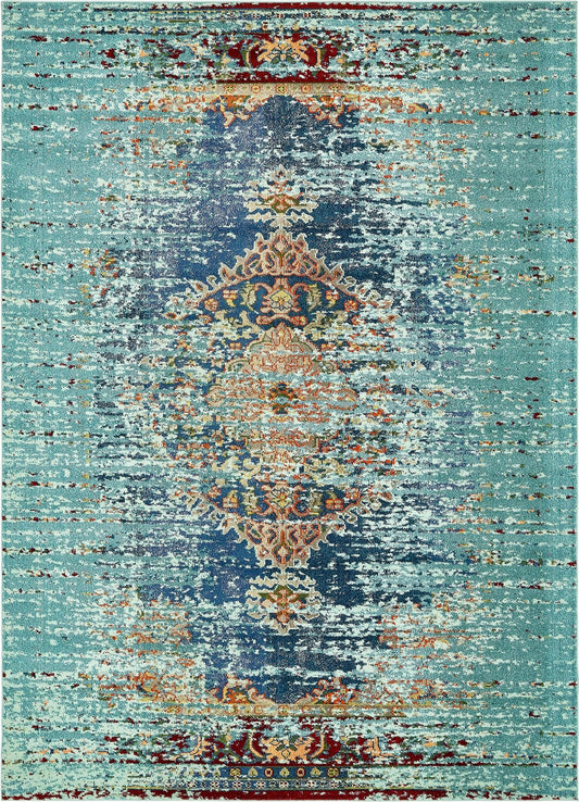 Venetian Tapestry Collection Area Rug -  Giudecca Rectangle Turquoise Main