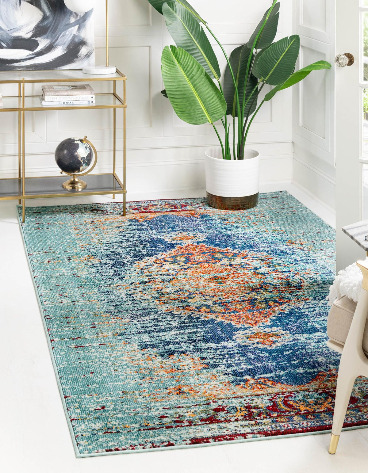 Venetian Tapestry Collection Area Rug -  Giudecca Rectangle Turquoise  lifestyle 2
