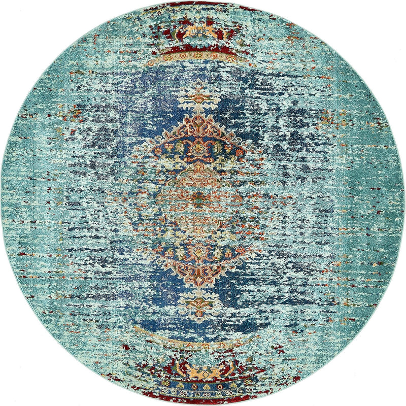Venetian Tapestry Collection Area Rug -  Giudecca Round Turquoise  lifestyle 16