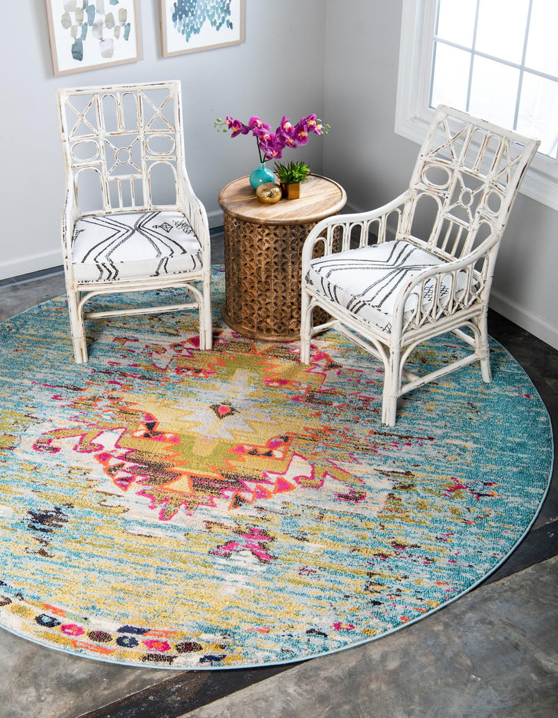 Venetian Tapestry Collection Area Rug -  SanMarco Round Turquoise  lifestyle 20
