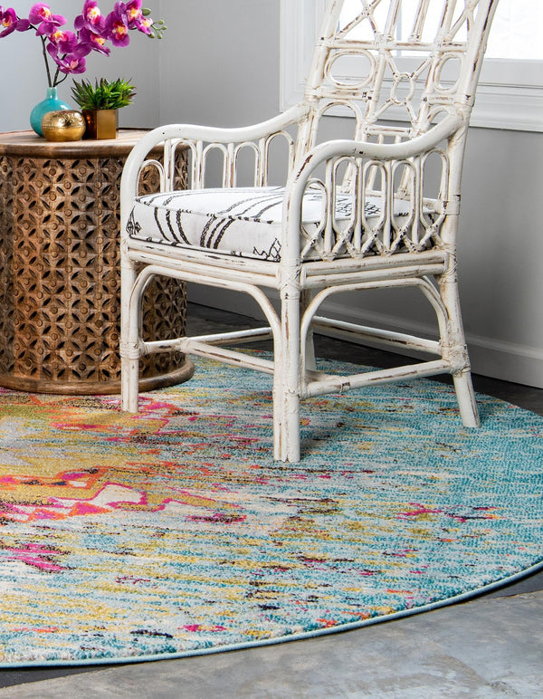 Venetian Tapestry Collection Area Rug -  SanMarco Round Turquoise  lifestyle 24