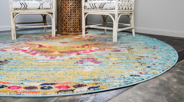 Venetian Tapestry Collection Area Rug -  SanMarco Round Turquoise  lifestyle 28