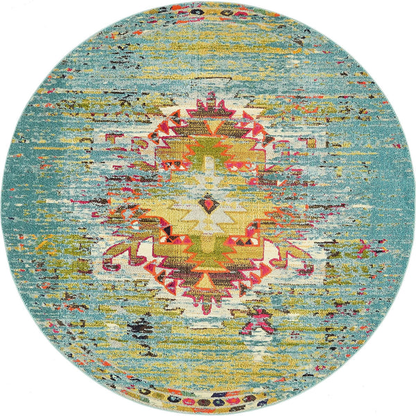 Venetian Tapestry Collection Area Rug -  SanMarco Round Turquoise  lifestyle 16