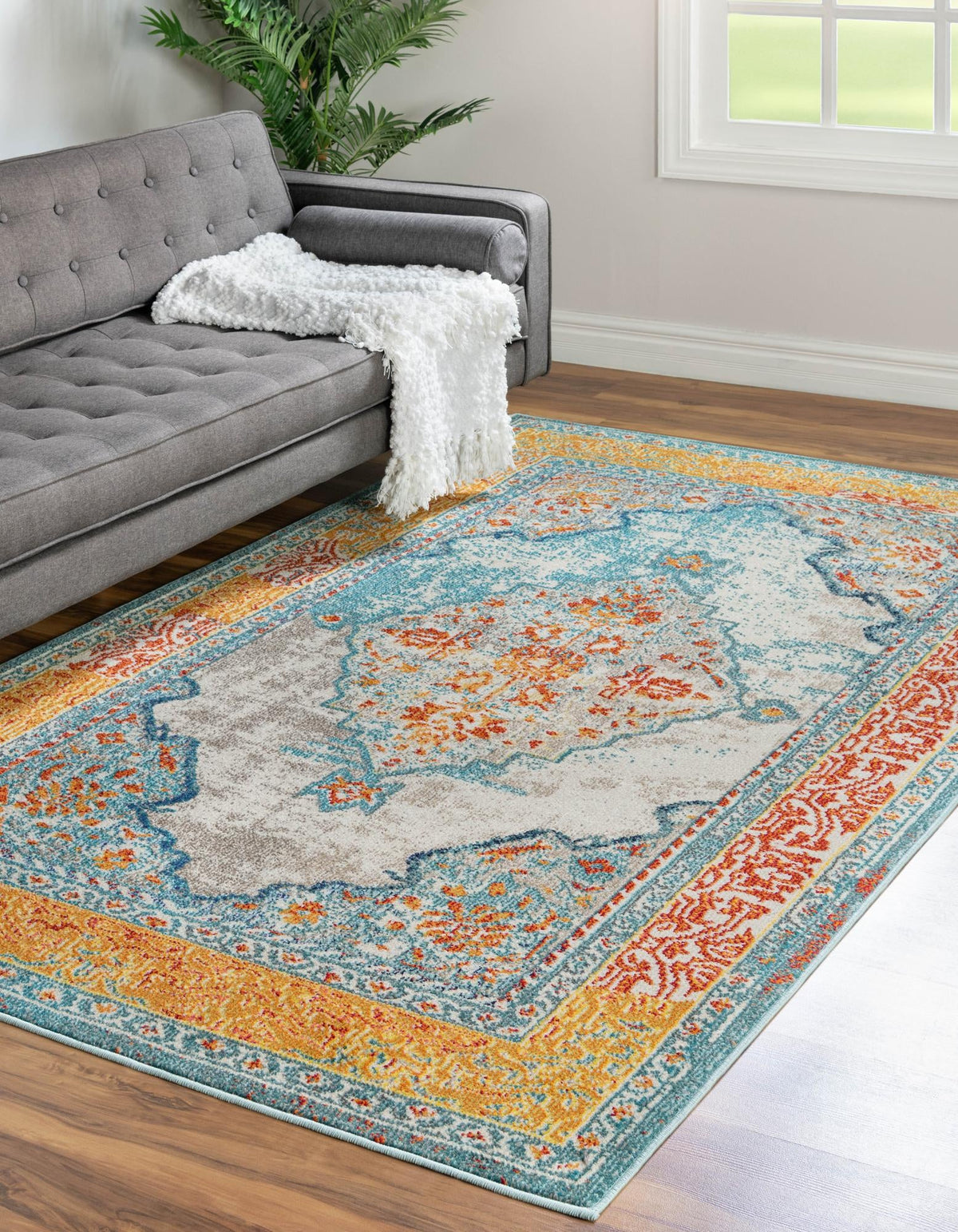Venetian Tapestry Collection Area Rug -  Accademia Rectangle Blue  lifestyle 3