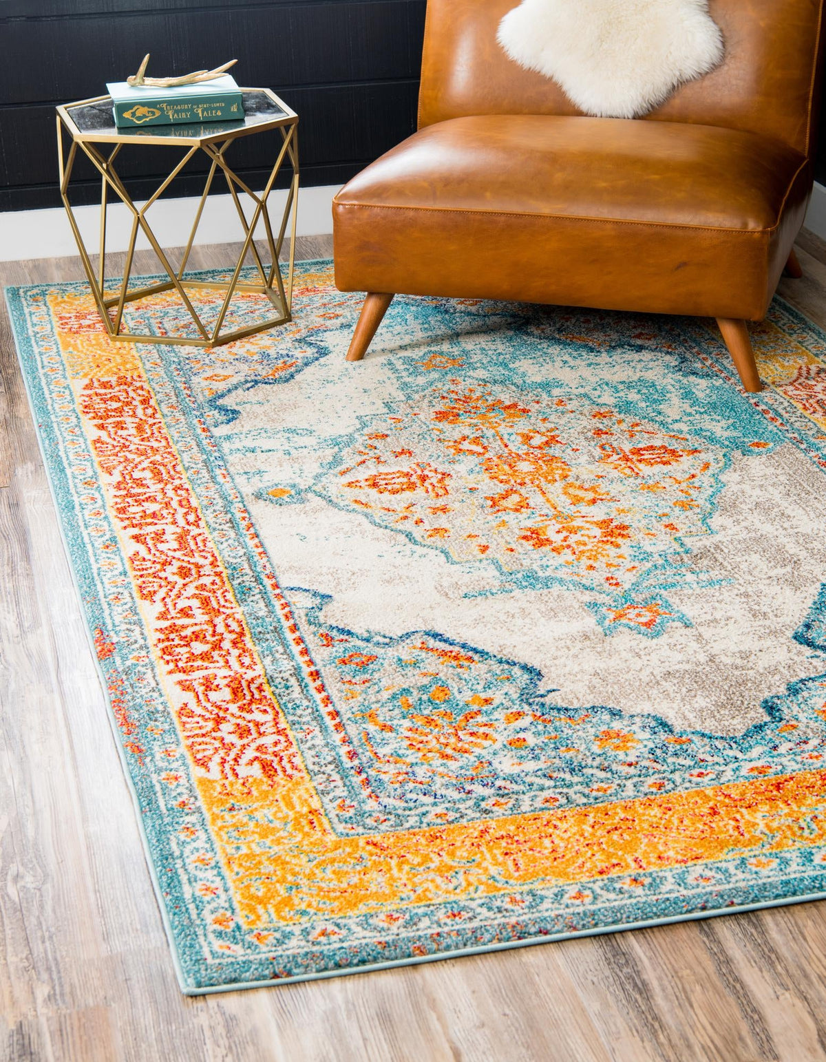Venetian Tapestry Collection Area Rug -  Accademia Rectangle Blue  lifestyle 4