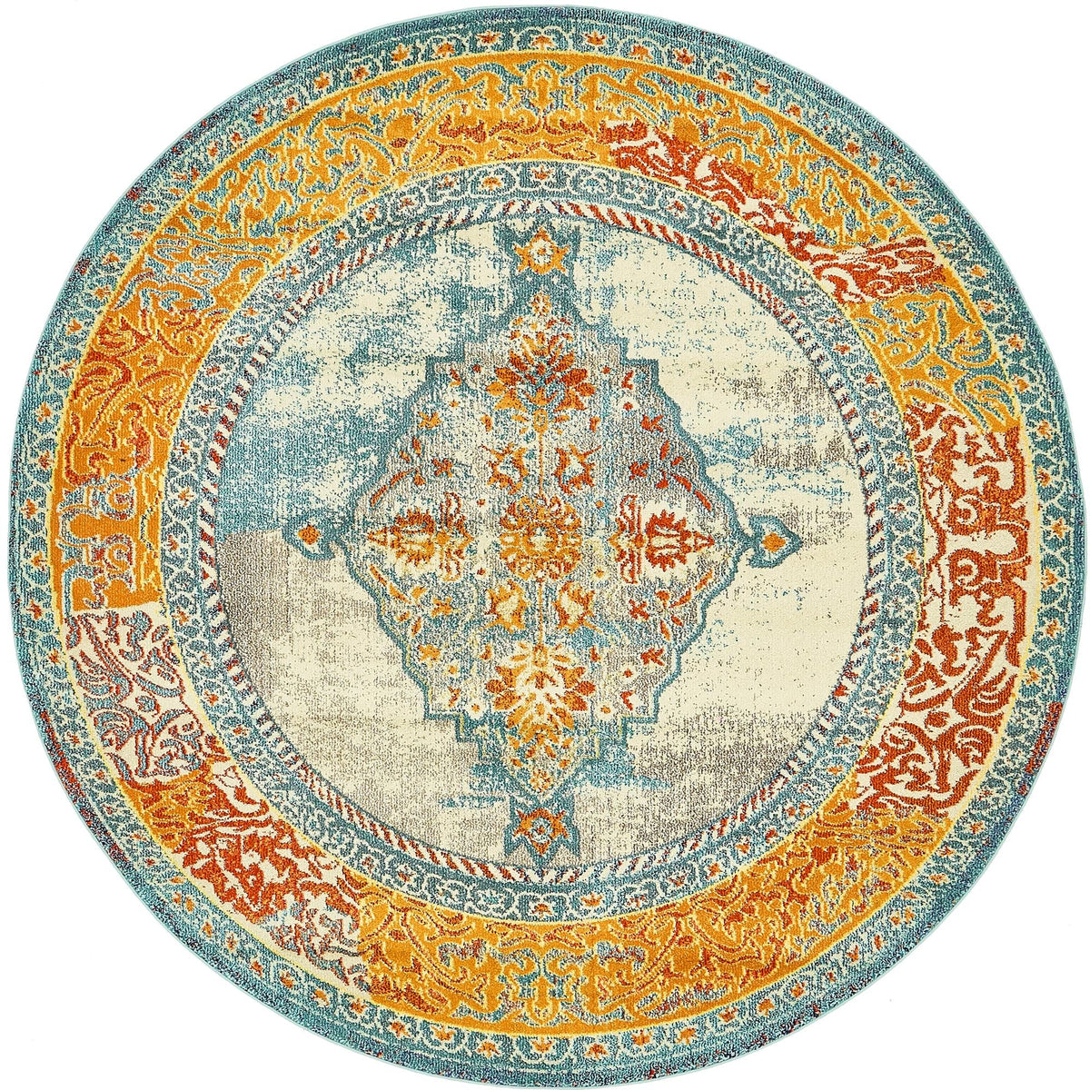 Venetian Tapestry Collection Area Rug -  Accademia Round Blue  lifestyle 16