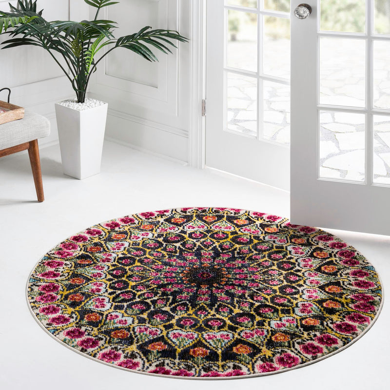 Venetian Tapestry Collection Area Rug -  Burano Round Multi  lifestyle 15
