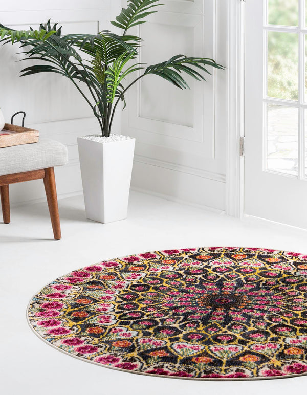 Venetian Tapestry Collection Area Rug -  Burano Round Multi  lifestyle 21
