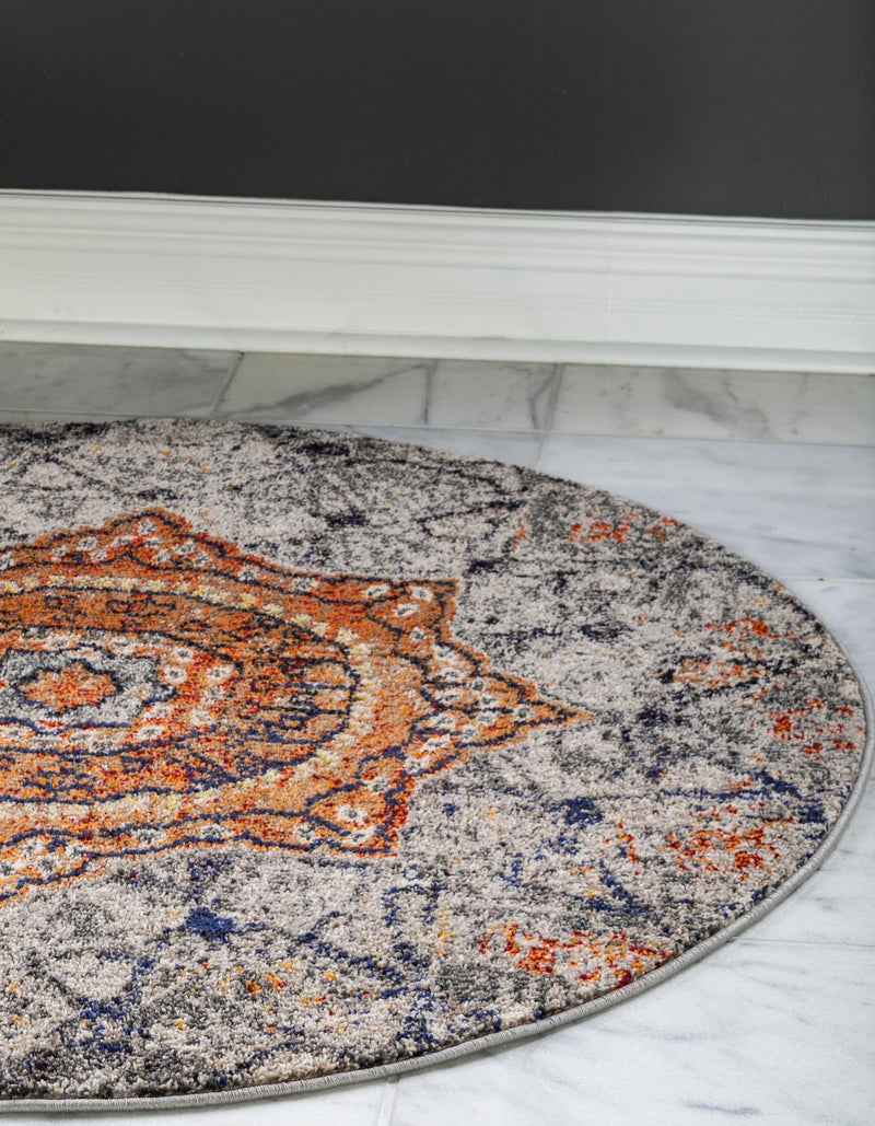 Venetian Tapestry Collection Area Rug -  Torcello Round Gray  lifestyle 21