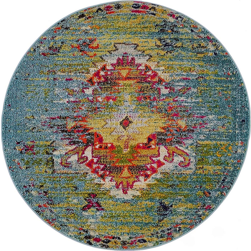 Venetian Tapestry Collection Area Rug -  SanMarco Round Turquoise  lifestyle 62