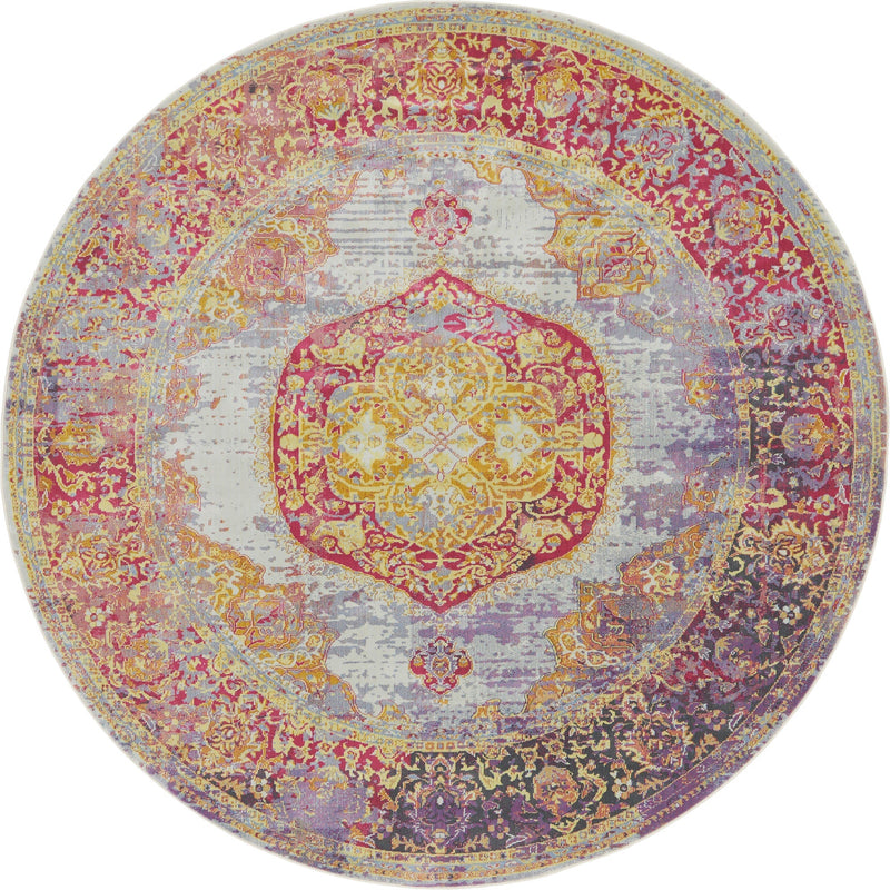 Caribbean Breeze Collection Area Rug -  Palm Round Multi  lifestyle 6