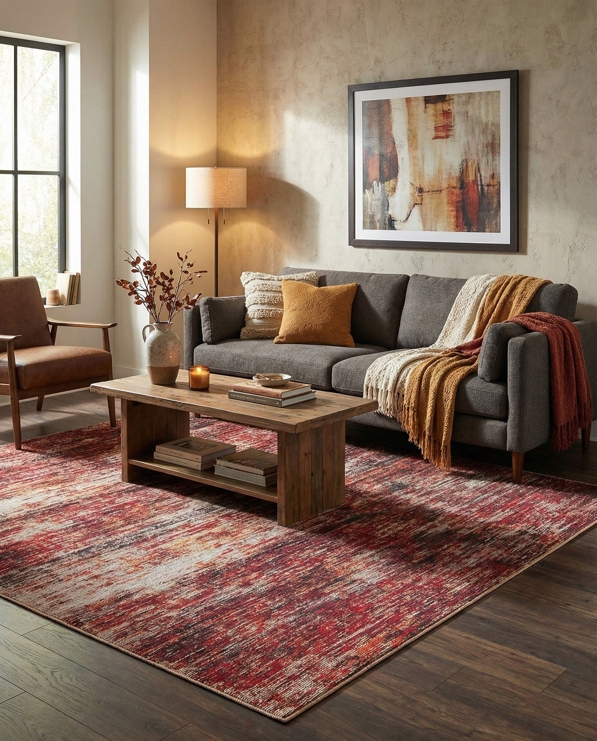 Sahara Essence Collection Area Rug - Oasis (Rust Red) Square Rust Red  lifestyle 100