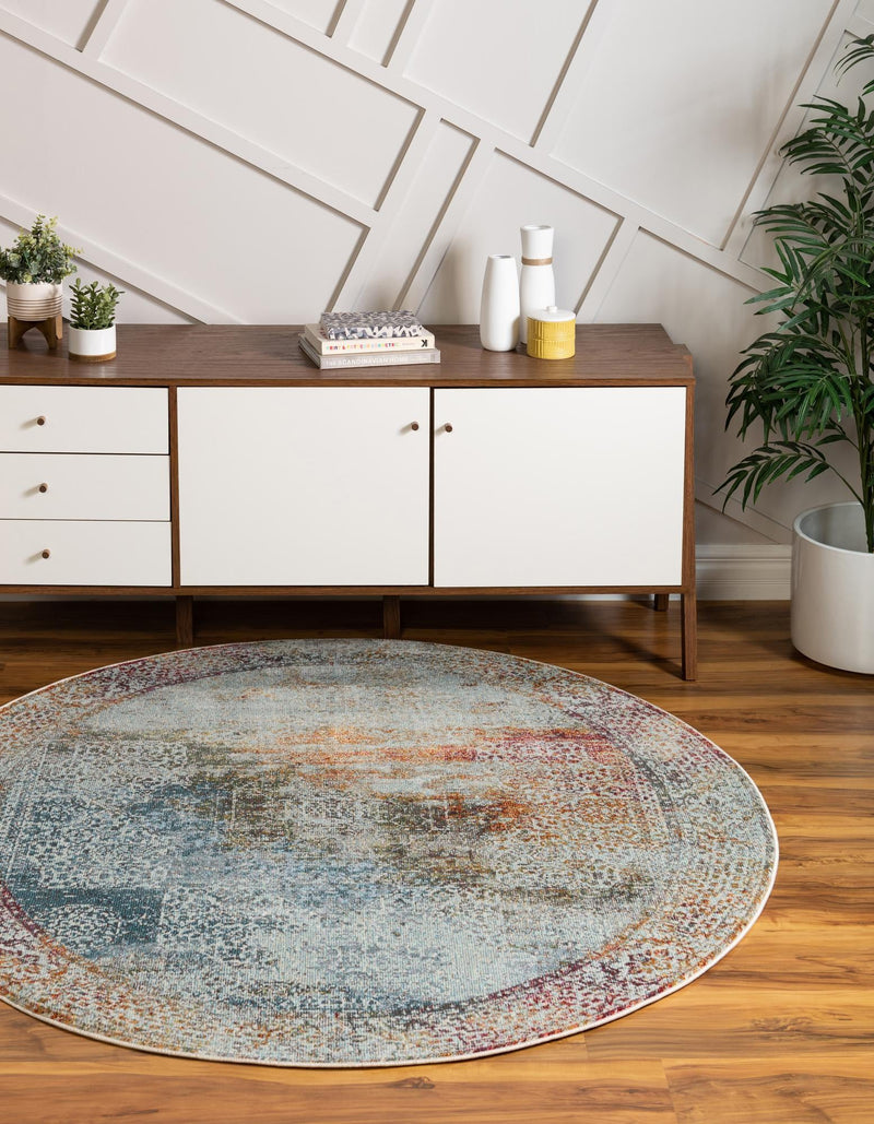 Caribbean Breeze Collection Area Rug -  Yucatan Round Multi  lifestyle 10