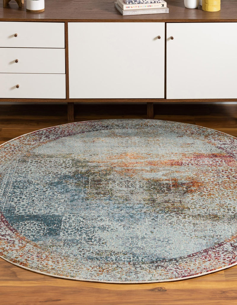 Caribbean Breeze Collection Area Rug -  Yucatan Round Multi  lifestyle 21