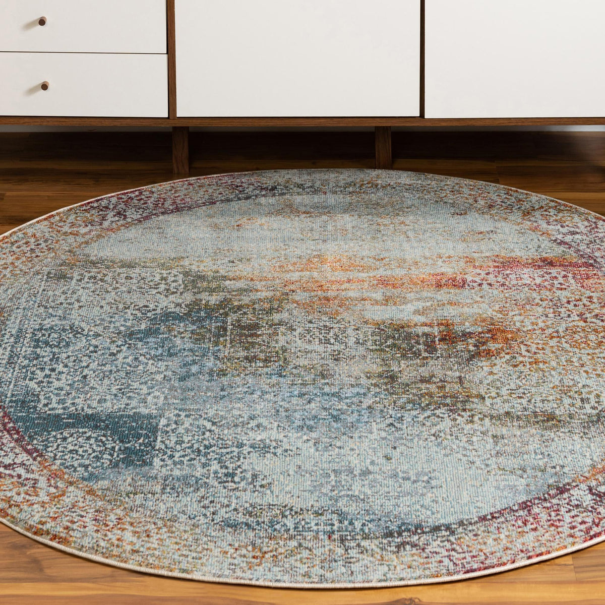 Caribbean Breeze Collection Area Rug -  Yucatan Round Multi  lifestyle 36
