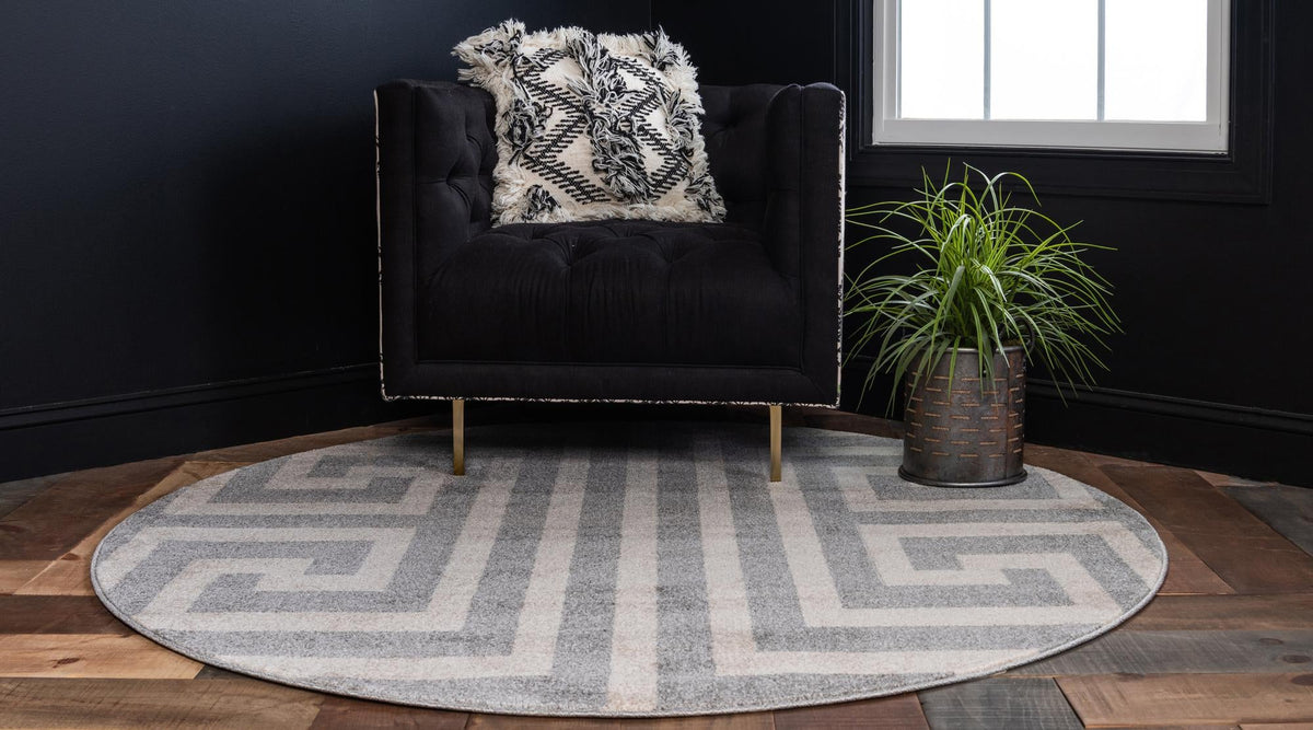Aegean Labyrinth Collection Area Rug -  Mykonos Round Gray  lifestyle 53