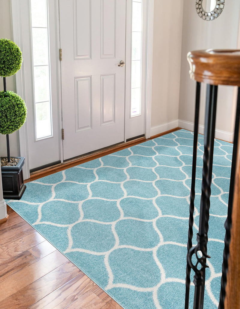 Lattice Garden Collection Area Rug -  Pergolatown (Light Blue) Rectangle Light Blue  lifestyle 8