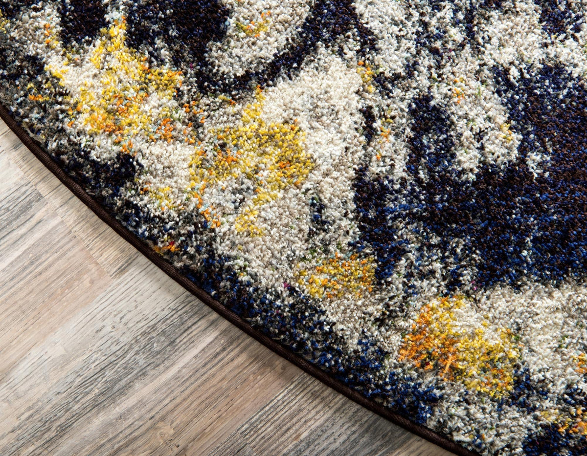 Venetian Tapestry Collection Area Rug - Murano Round Navy Blue  lifestyle 182