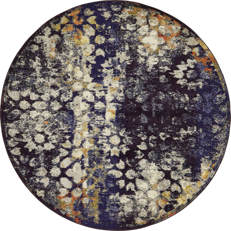 Venetian Tapestry Collection Area Rug - Murano Round Navy Blue  lifestyle 31
