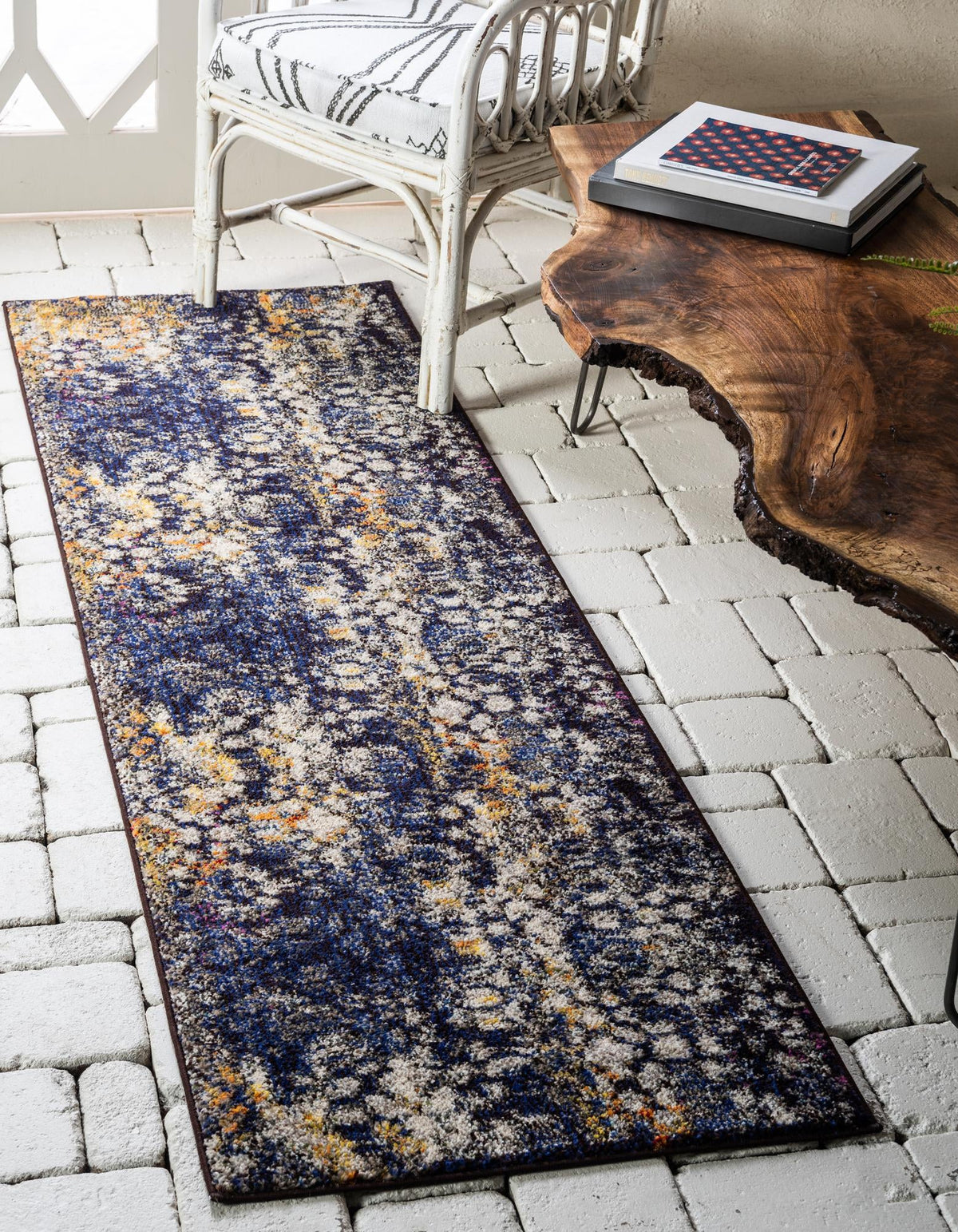 Venetian Tapestry Collection Area Rug - Murano Runner Navy Blue  lifestyle 108