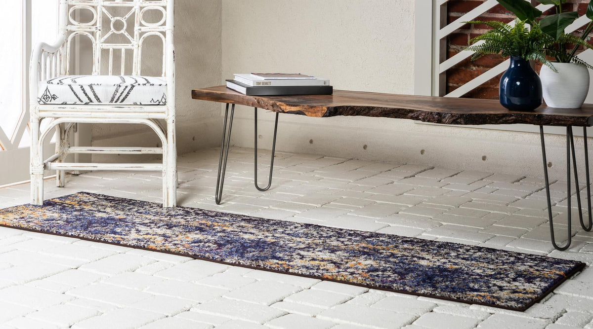Venetian Tapestry Collection Area Rug - Murano Runner Navy Blue  lifestyle 162