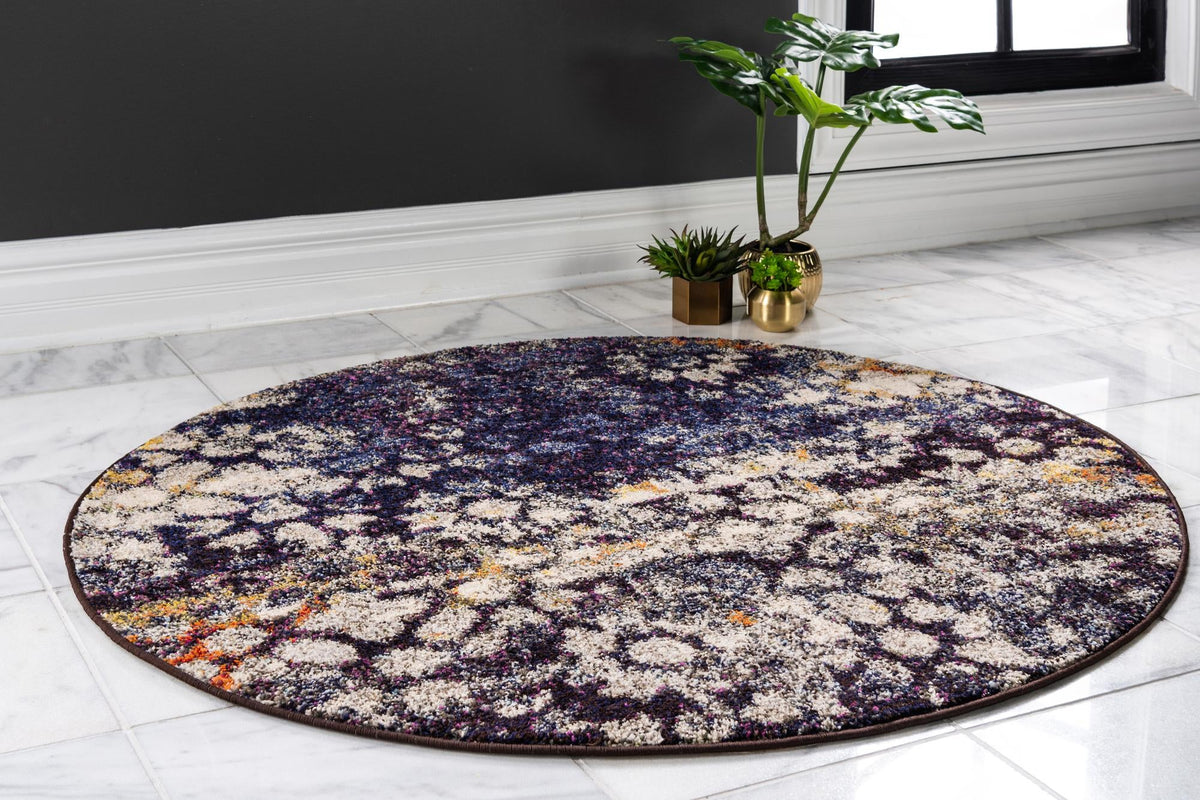 Venetian Tapestry Collection Area Rug - Murano Round Navy Blue  lifestyle 166