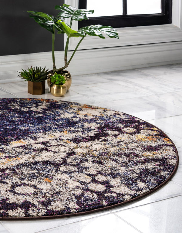 Venetian Tapestry Collection Area Rug - Murano Round Navy Blue  lifestyle 43