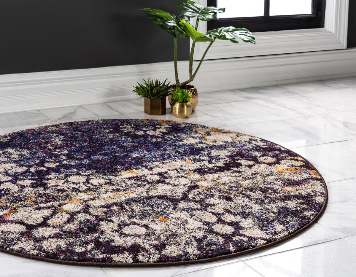 Venetian Tapestry Collection Area Rug - Murano Round Navy Blue  lifestyle 171