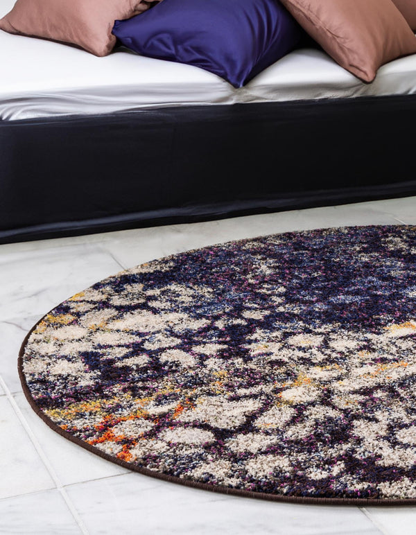 Venetian Tapestry Collection Area Rug - Murano Round Navy Blue  lifestyle 49
