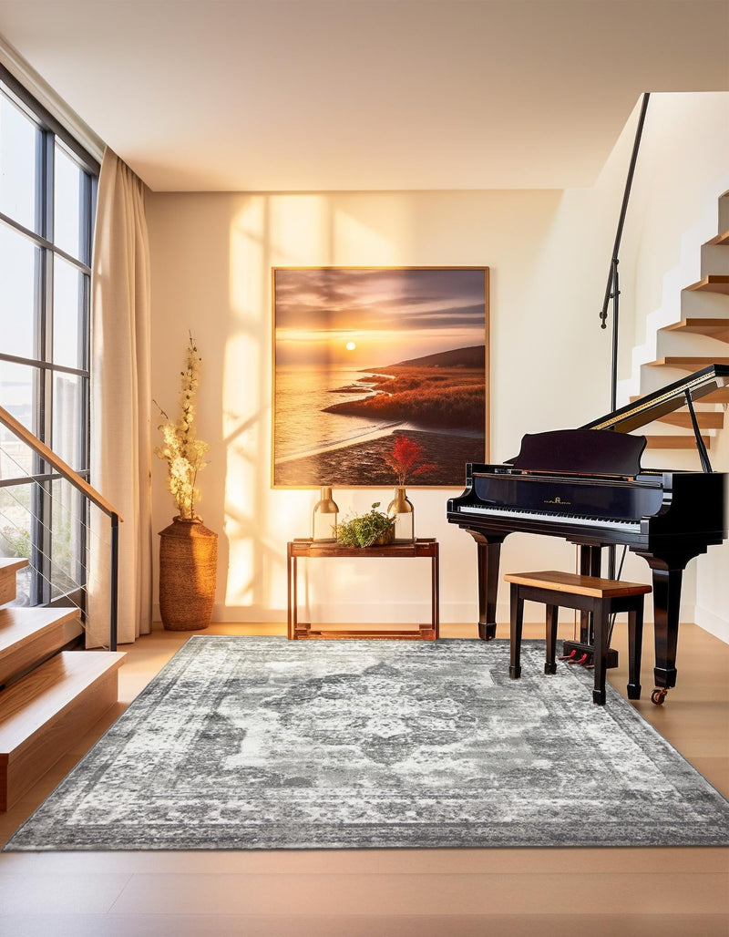 Riviera Elegance Collection Area Rug -  Menton (Gray) Square Gray  lifestyle 11