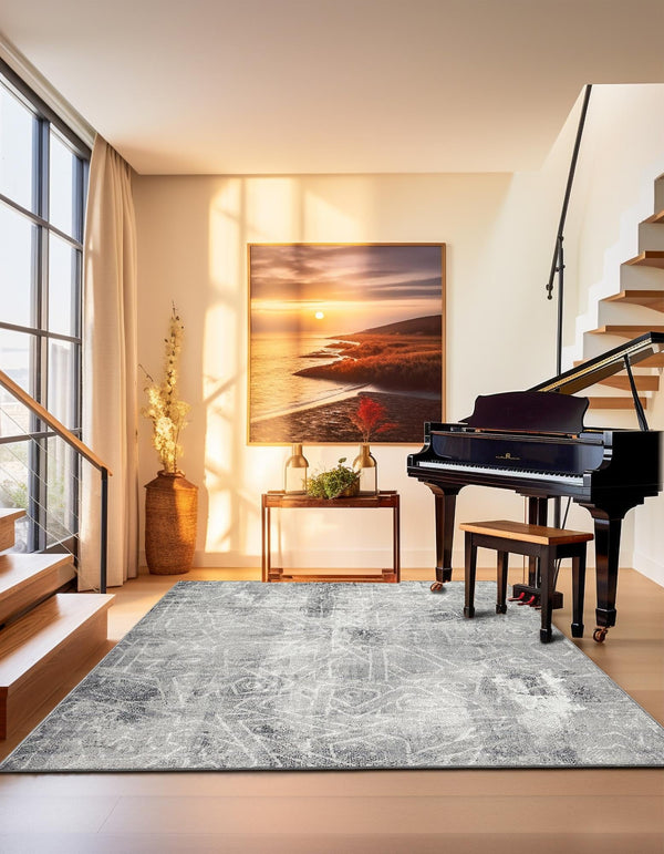 Riviera Elegance Collection Area Rug -  Grasse Square Dark Gray  lifestyle 14