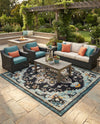 Outdoor Marrakesh Collection Area Rug -  Essaouira Square Navy Blue  lifestyle 57