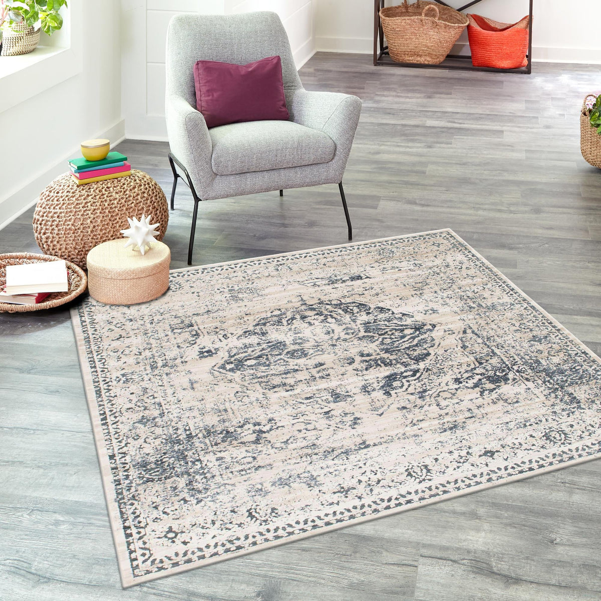 Coastal Manor Collection Area Rug -  Dunes Square Dark Blue  lifestyle 112