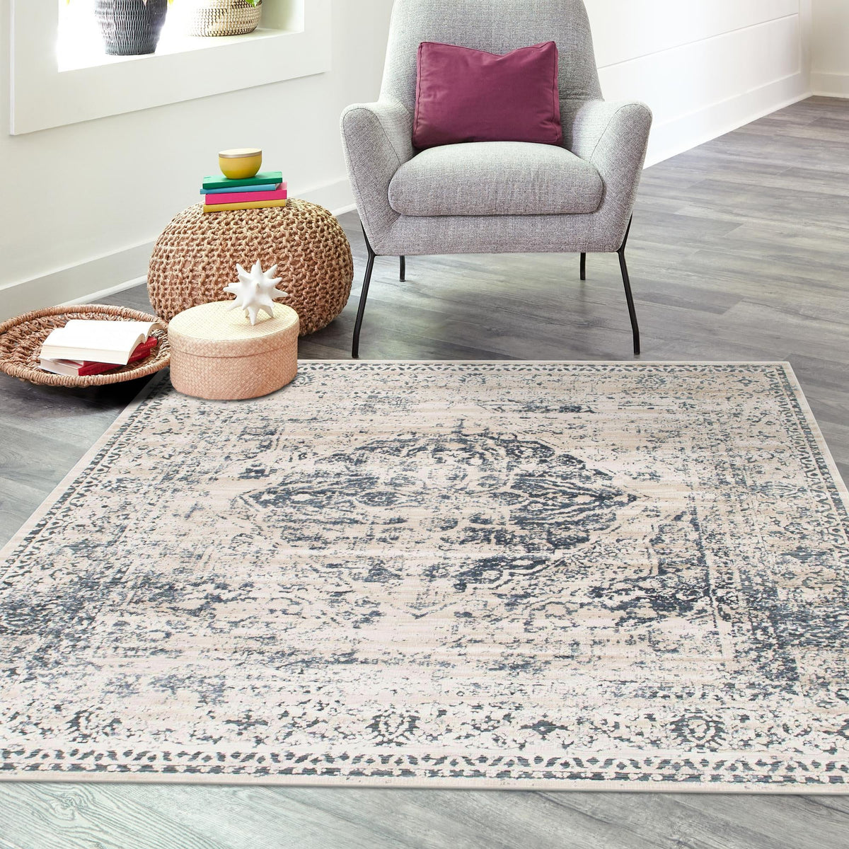 Coastal Manor Collection Area Rug -  Dunes Square Dark Blue  lifestyle 117