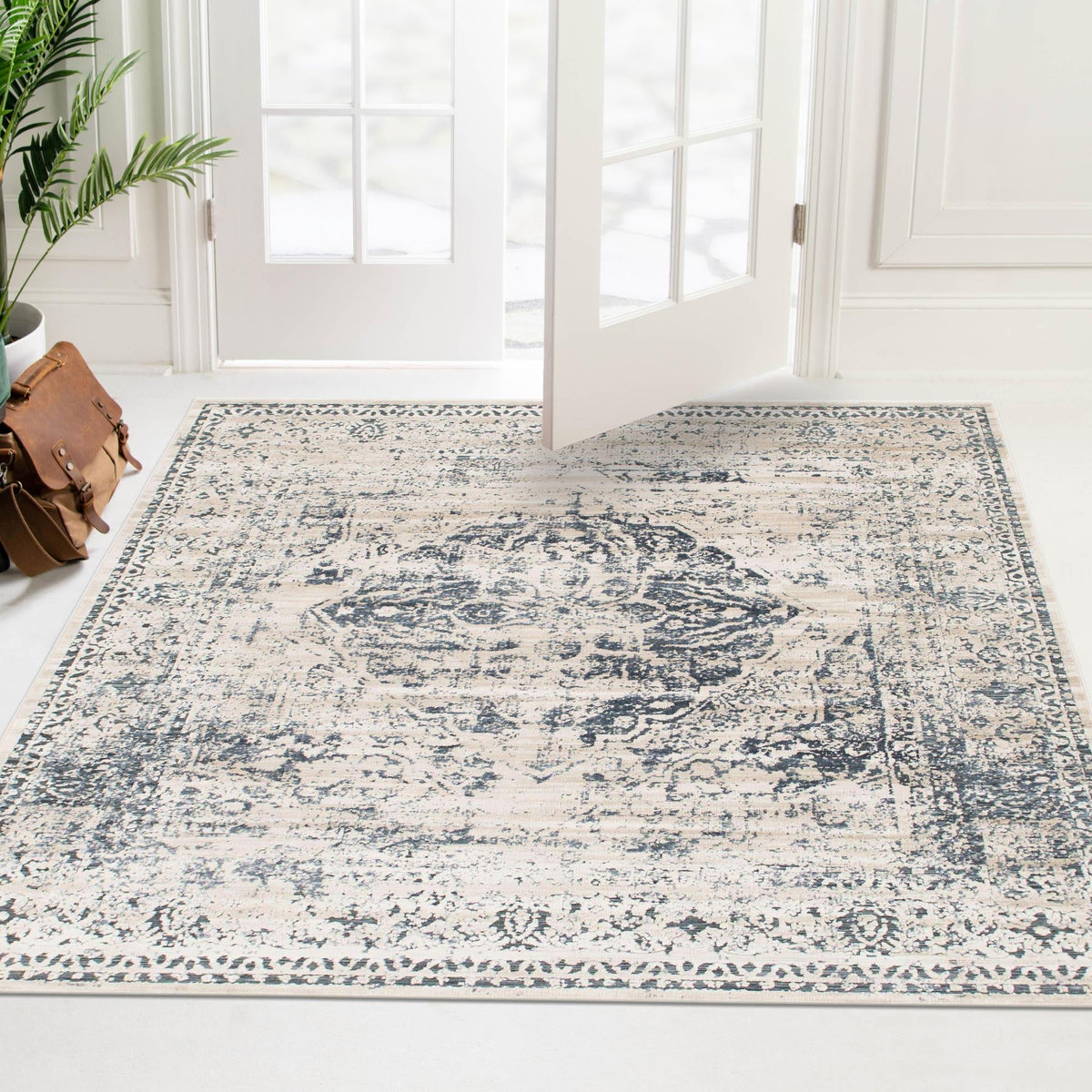Coastal Manor Collection Area Rug -  Dunes Square Dark Blue  lifestyle 124