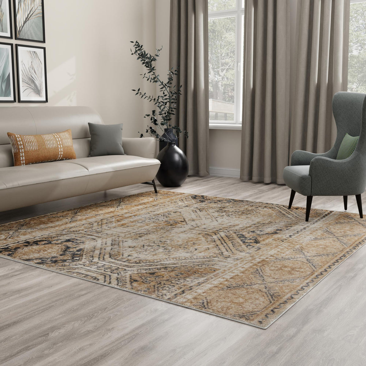 Coastal Manor Collection Area Rug -  Oceanfront Square Blue Beige  lifestyle 56