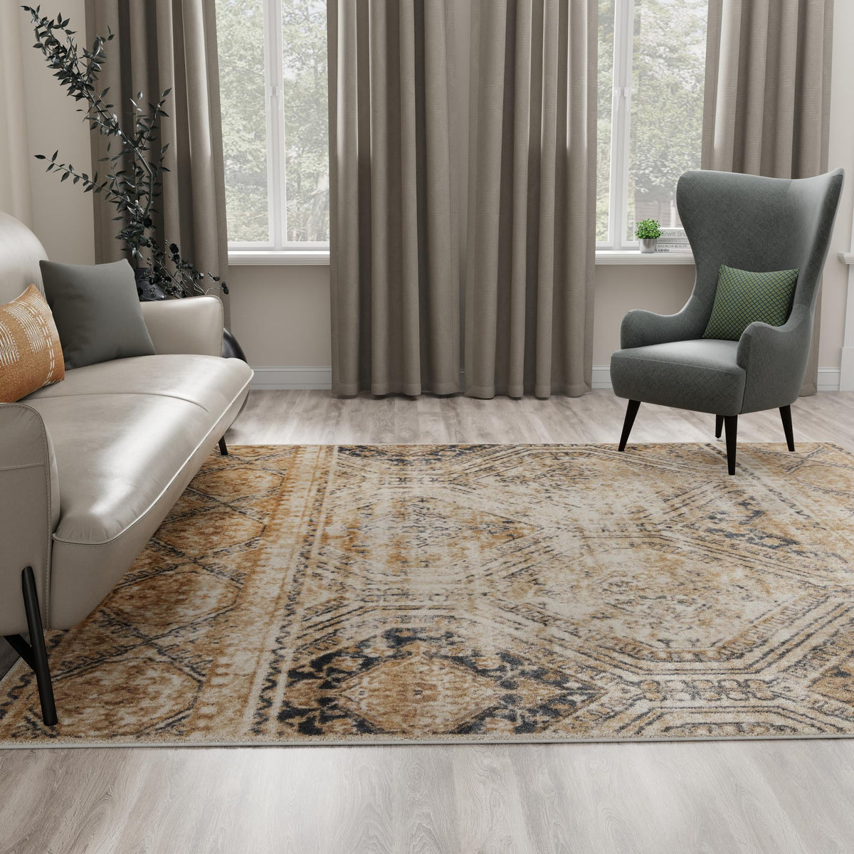 Coastal Manor Collection Area Rug -  Oceanfront Square Blue Beige  lifestyle 57