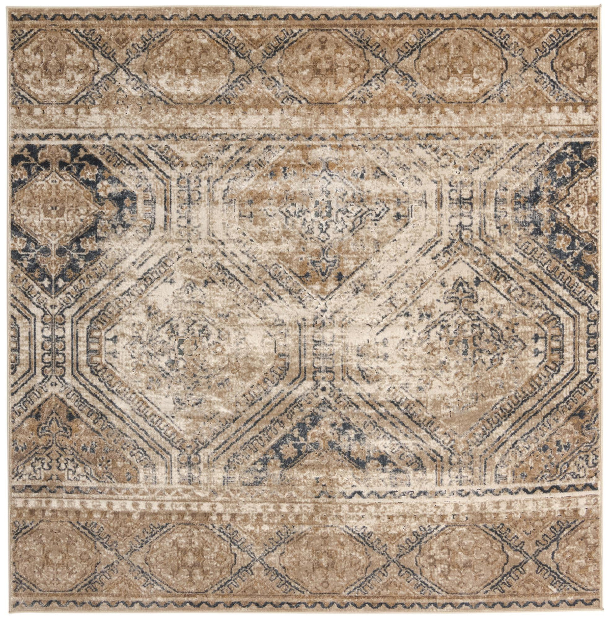 Coastal Manor Collection Area Rug -  Oceanfront Square Blue Beige  lifestyle 17