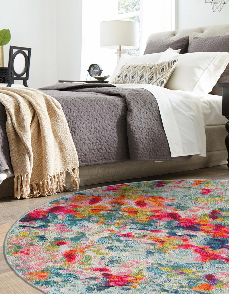 Chromatic Oasis Collection Area Rug -  Lagoon Round Multi  lifestyle 46