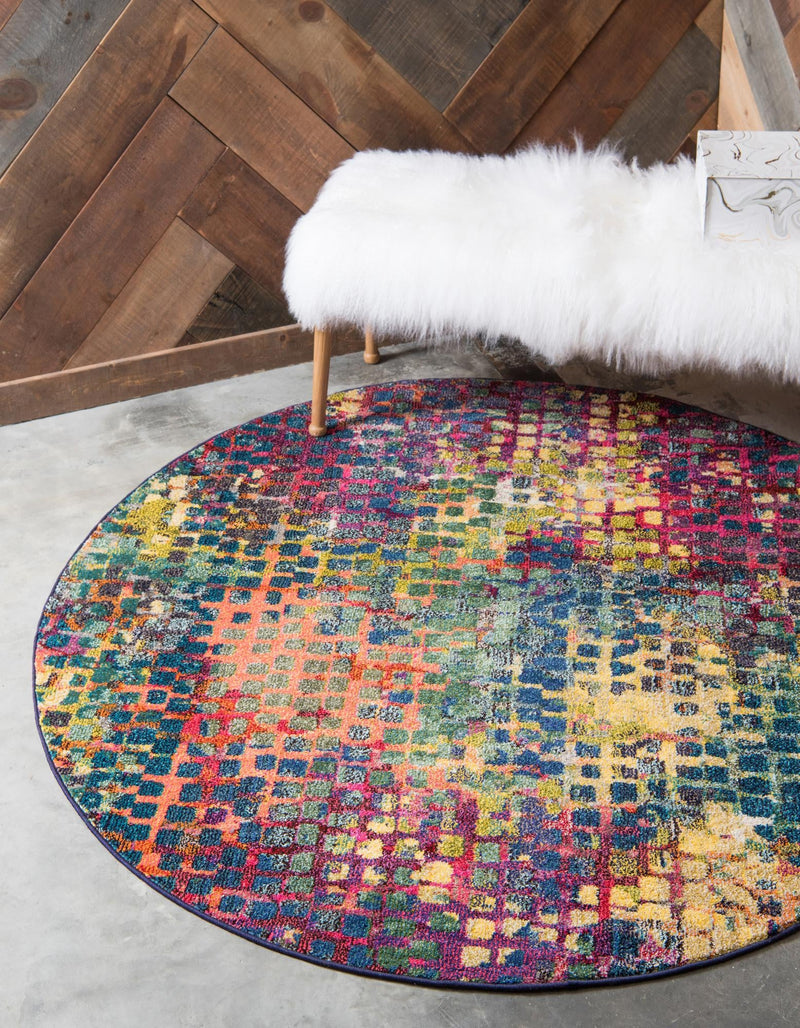 Chromatic Oasis Collection Area Rug -  Tropic Round Multi  lifestyle 48