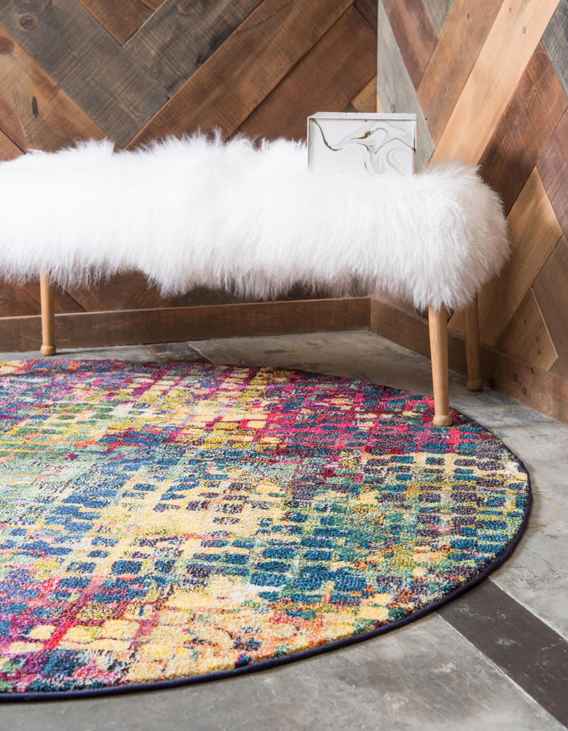 Chromatic Oasis Collection Area Rug -  Tropic Round Multi  lifestyle 67