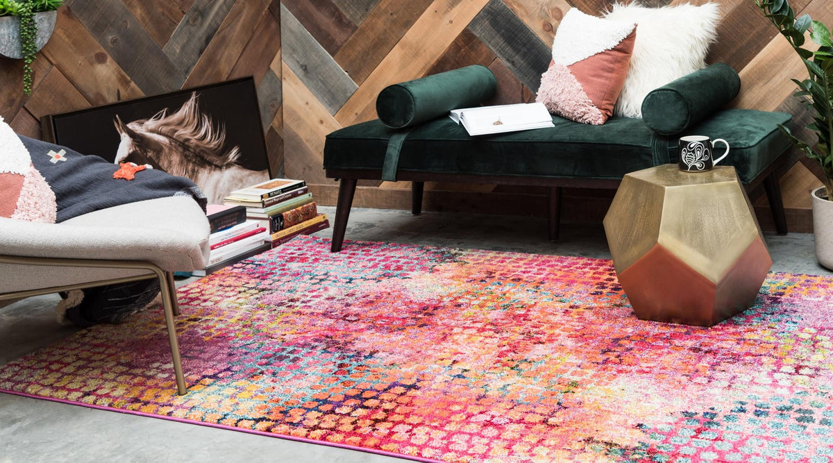 Chromatic Oasis Collection Area Rug -  Tropic Rectangular Cotton Candy  lifestyle 60