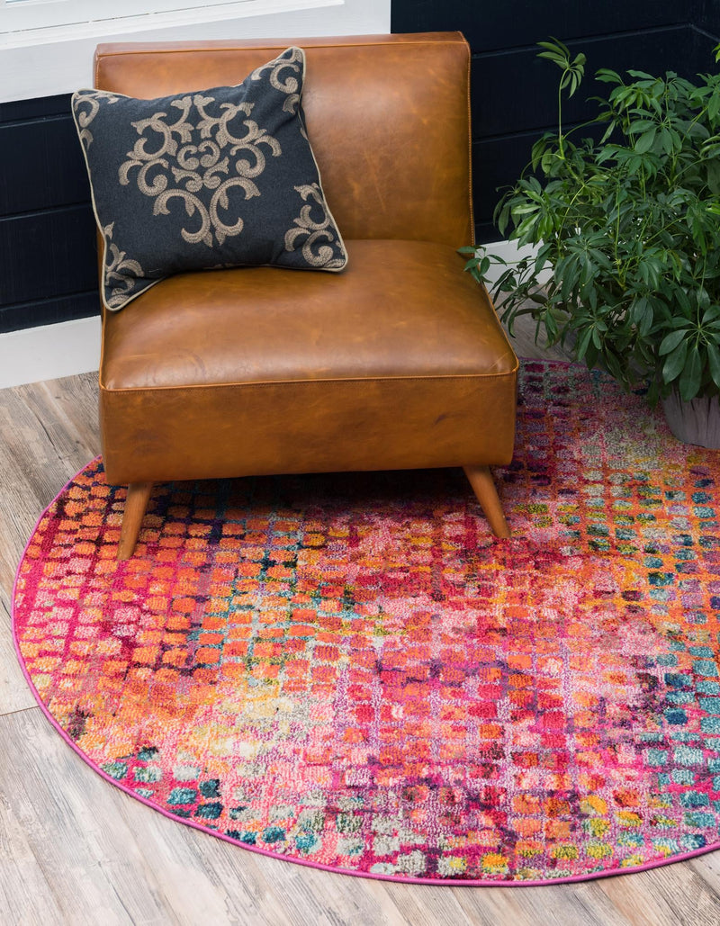 Chromatic Oasis Collection Area Rug -  Tropic Round Cotton Candy  lifestyle 35