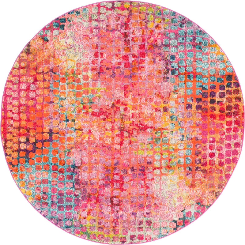 Chromatic Oasis Collection Area Rug -  Tropic Round Cotton Candy  lifestyle 29