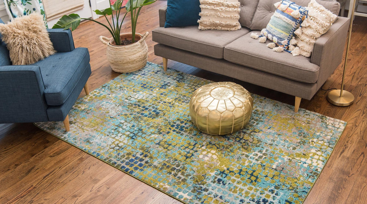 Chromatic Oasis Collection Area Rug -  Tropic Rectangle Blue Green  lifestyle 6