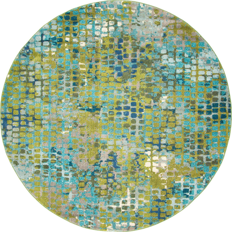 Chromatic Oasis Collection Area Rug -  Tropic Round Blue Green  lifestyle 26