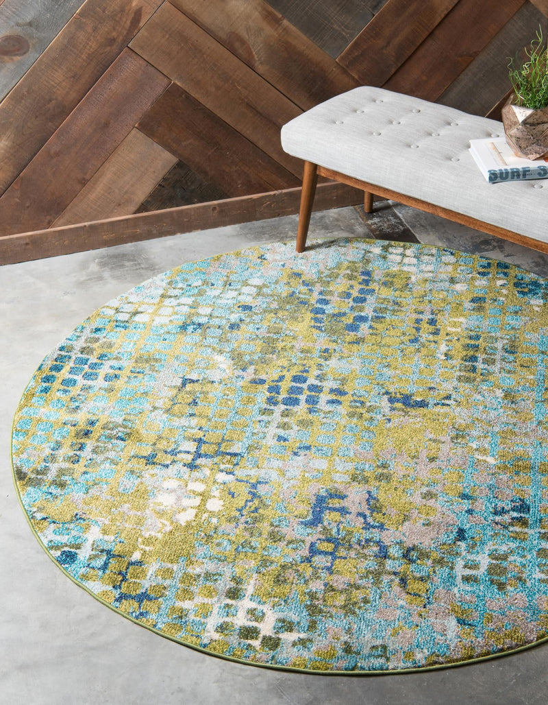 Chromatic Oasis Collection Area Rug -  Tropic Round Blue Green  lifestyle 32